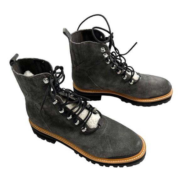 Marc Fisher Izzie Grey Suede Shearling Lace-Up Lug Sole Boots Size 9.5 - Picture 9 of 11